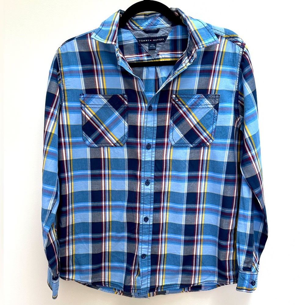 Boys Tommy Hilfiger Plaid Button Down Long Sleeve Shirt Size L (16-18)